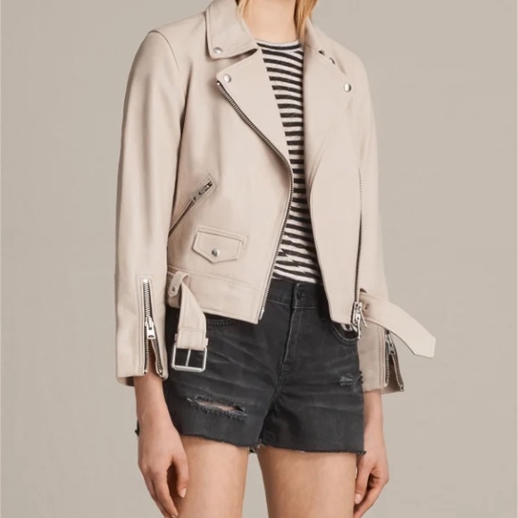 All Saints Cole Biker Leather Jacket - Sand (US 6) - Picture 5 of 8